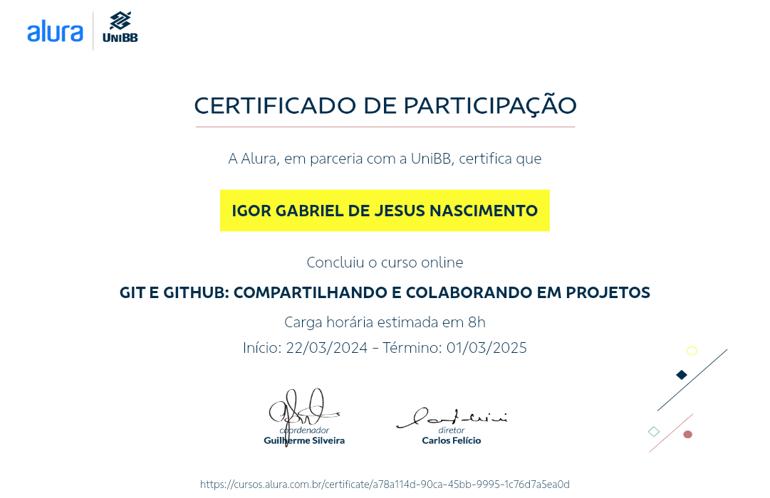 Certificado do Curso de Git e GitHub