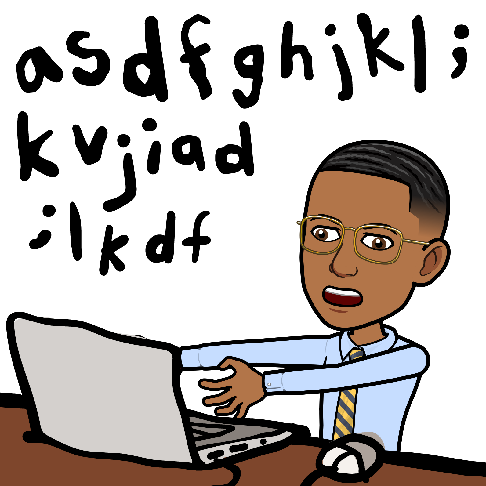 Personagem da I DEV utilizando o notebook sem entender o código